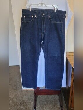 Levis 505 Jeans Men 36X29 Blue Regular Fit Straight Leg Denim Pants (b2)